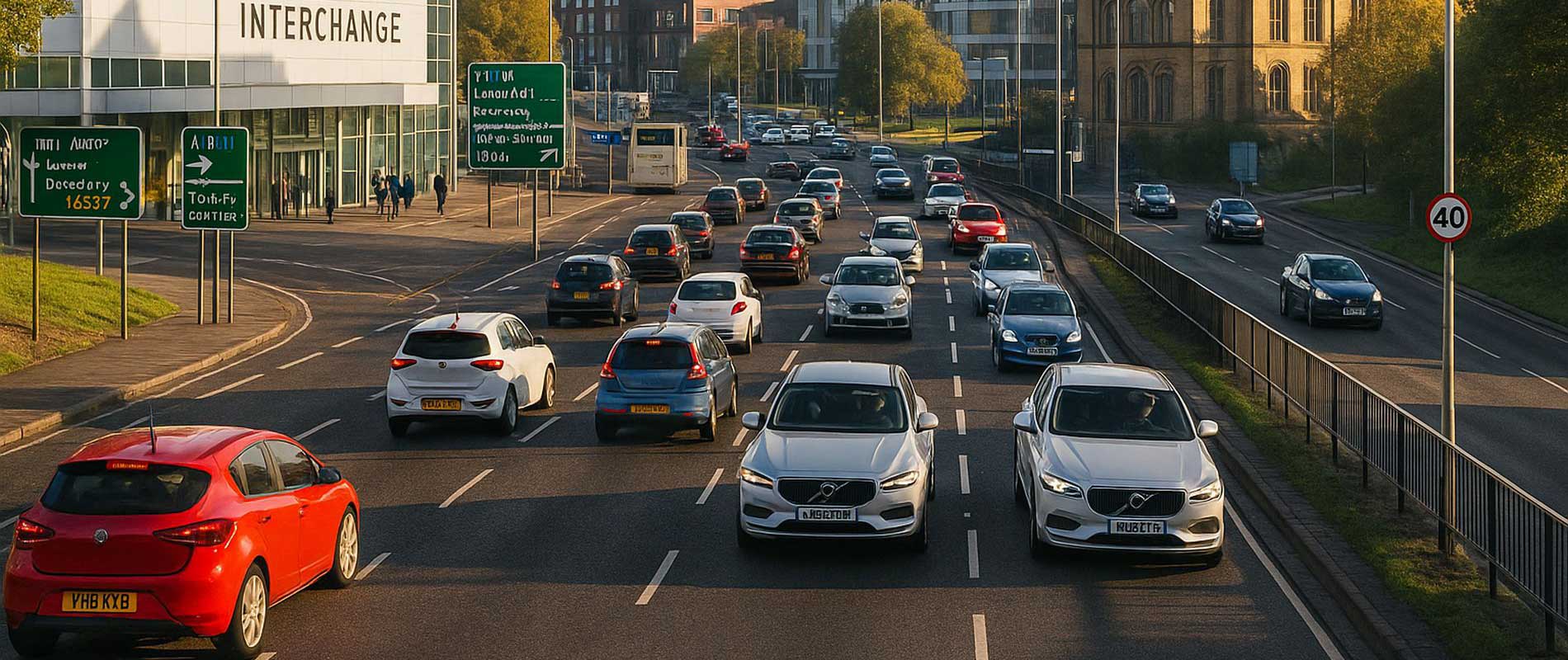 Cars driving through on a bright morning in barnsley