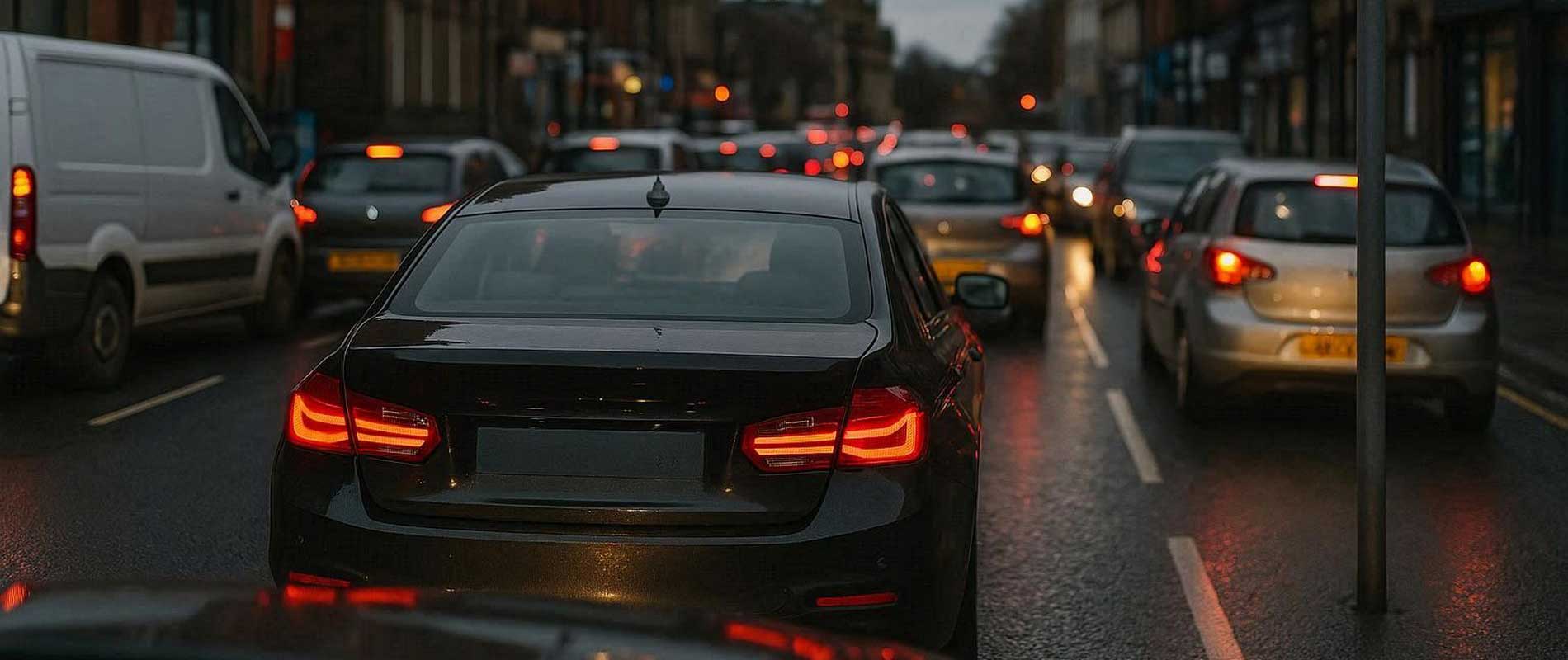 Morning rush hour with cars in bolton