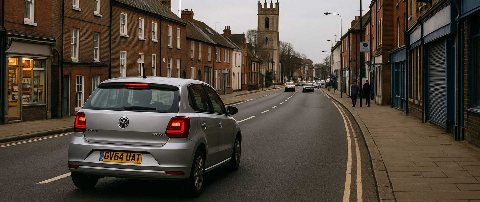 Evening traffic with headlights glowing in ipswich
