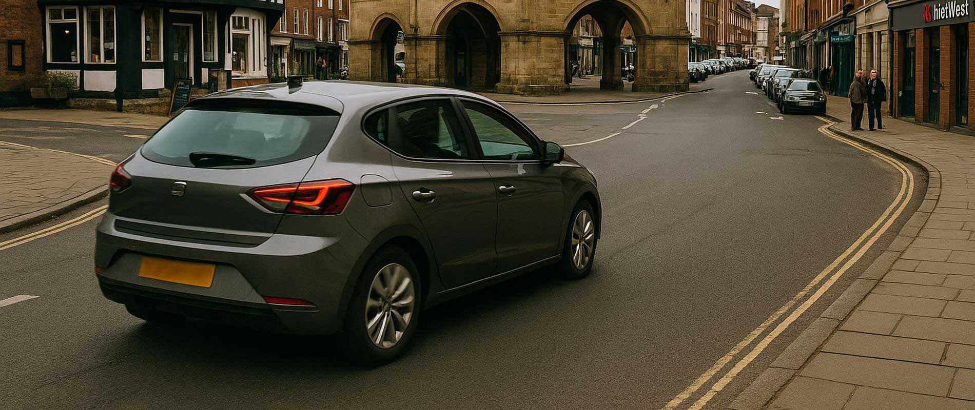 Cars on a wide suburban road in shrewsbury