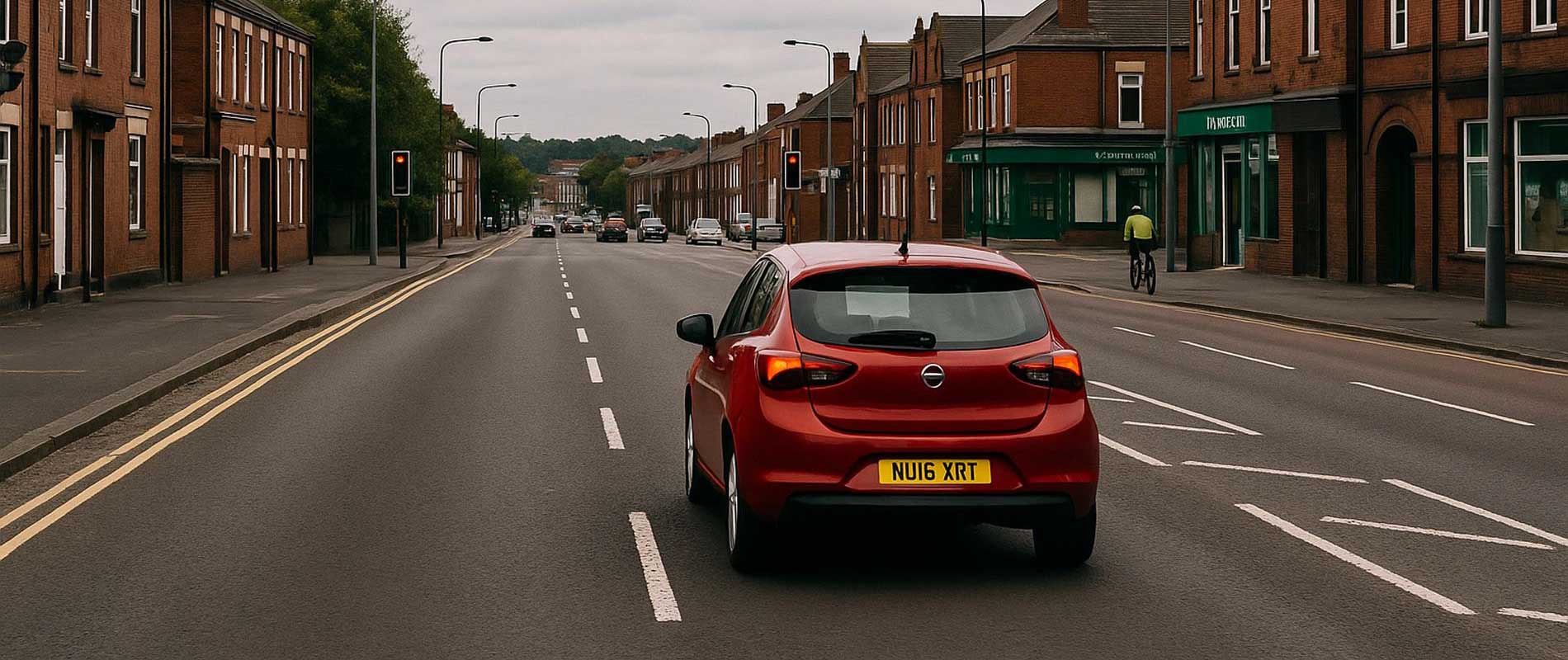Cars queuing near a mini roundabout in sunderland