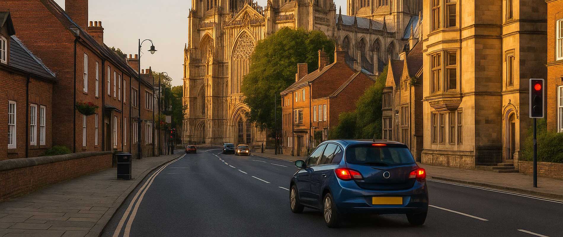 Cars parked on both sides of a street in york